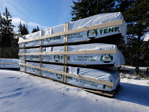 Example of a packaged wood structure ready for pickup or shipping